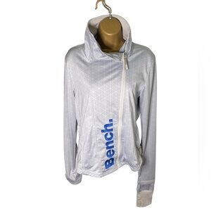 Bench Asymmetrical Zip Jacket Logo Stretch Fitted High Collar Silver M